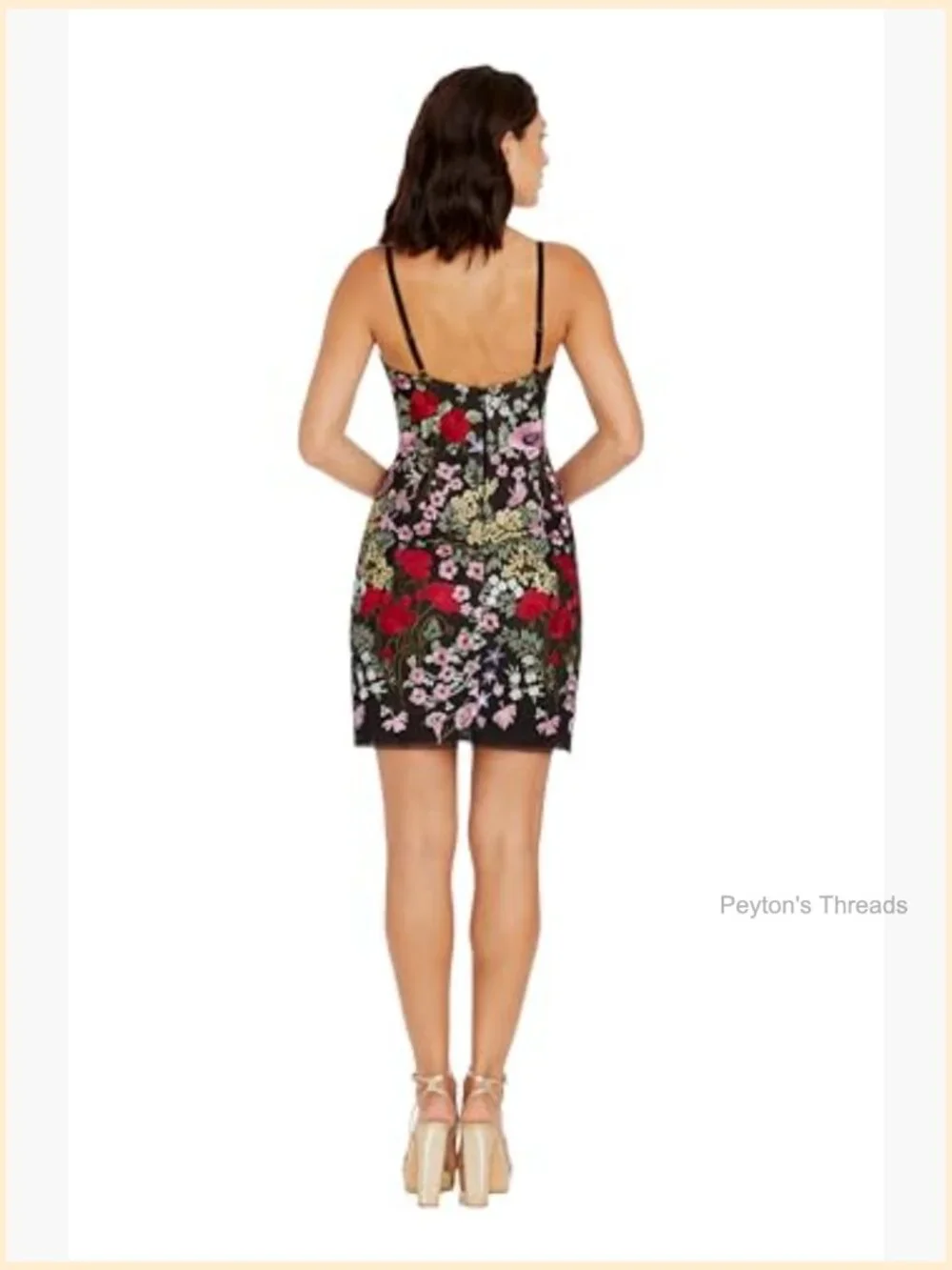 Bodycon Mini Dress with Floral Embroidery Square Neck - Picture 2 of 3